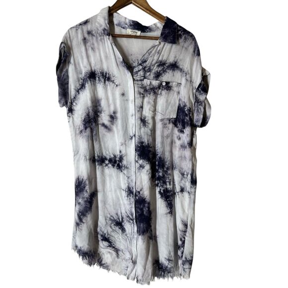 Umgee Dresses & Skirts - Umgee Blue Tie Dye Button Up Shirt Mini Dress Womens Sz S Lightweight Breathable
